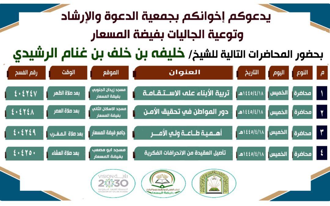 يدعوكم الجمعية لبحضور محاضرة للشيخ خليفة خلف غنام الرشيدي